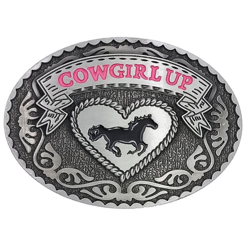 Cowgirl Up Running Horse Silver Tone Western Belt Buckle NWT